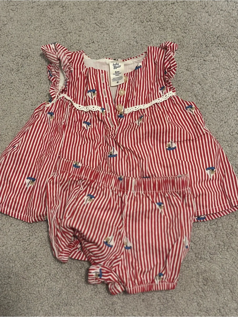 OSHKOSH Red & White Striped Ruffle Top with Matching Bloomers
